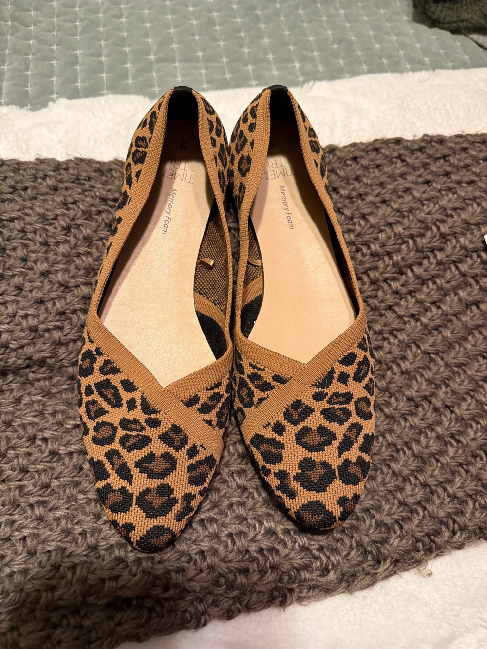 Time and Tru Leopard Print Pointed Flats - Brown and Black